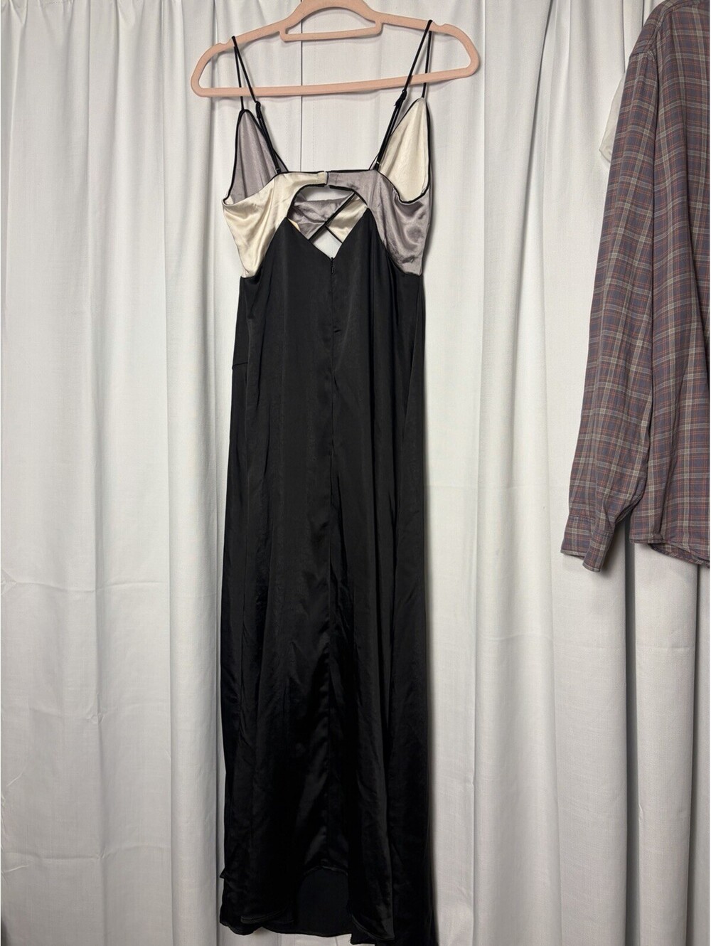 NWT Lena Satin Colorblock Black & Cream Midi Cutout Slip Dress. Medium $78 - Picture 6 of 9